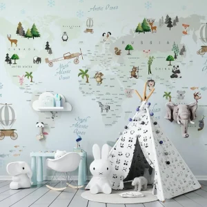 Papier Peint Carte du Monde  Douceur Verte