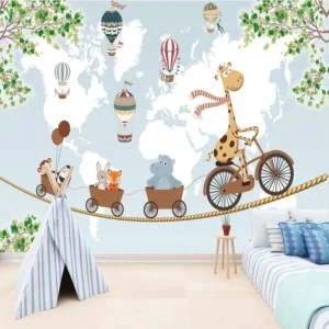 Papier Peint Carte du Monde  Animaux Rigolos Volants