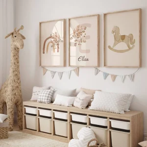 Cadeau Personnalisé pour Bébé Fille - Tableau Décoration Murale Boho