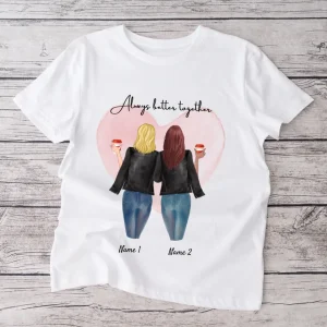 Veste en cuir de meilleure amie avec boisson - T-shirt personnalisé (2-3 personnes)