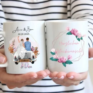 "Just Married" Mug personnalisé pour le mariage - Pour les couples, les mariés, cadeau d'argent, cadeau de mariage - Félicitations