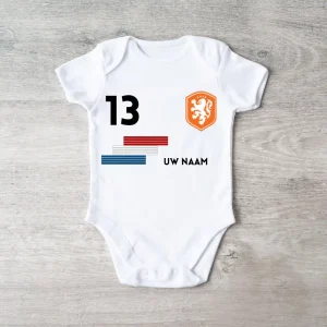 Voetbal Nederland - Barboteuse bébé personnalisée, t-shirt avec nom et numéro de tapis personnalisables, barboteuse bébé 100% coton biologique