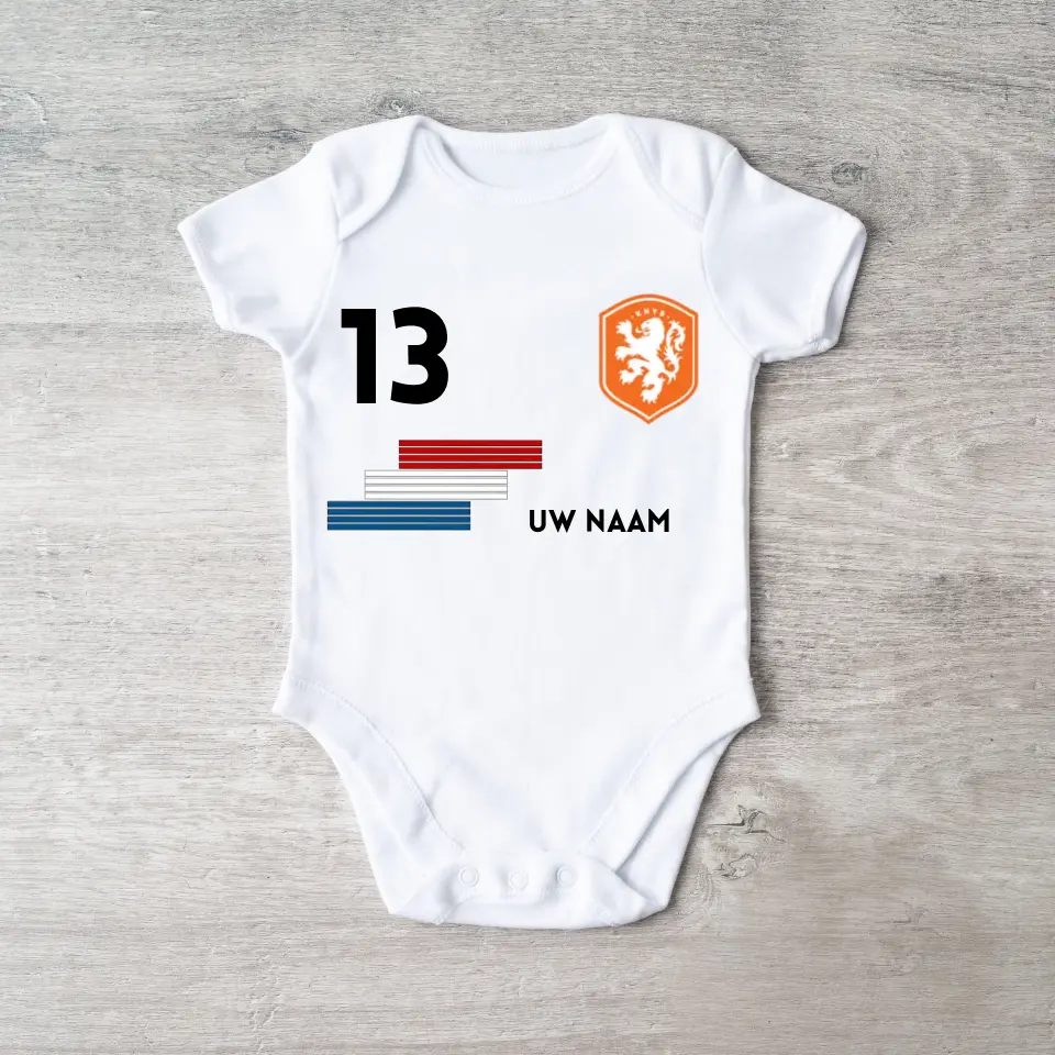 Voetbal Nederland - Barboteuse bébé personnalisée, t-shirt avec nom et numéro de tapis personnalisables, barboteuse bébé 100% coton biologique