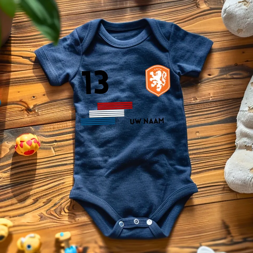 Voetbal Nederland - Barboteuse bébé personnalisée, t-shirt avec nom et numéro de tapis personnalisables, barboteuse bébé 100% coton biologique – Image 6
