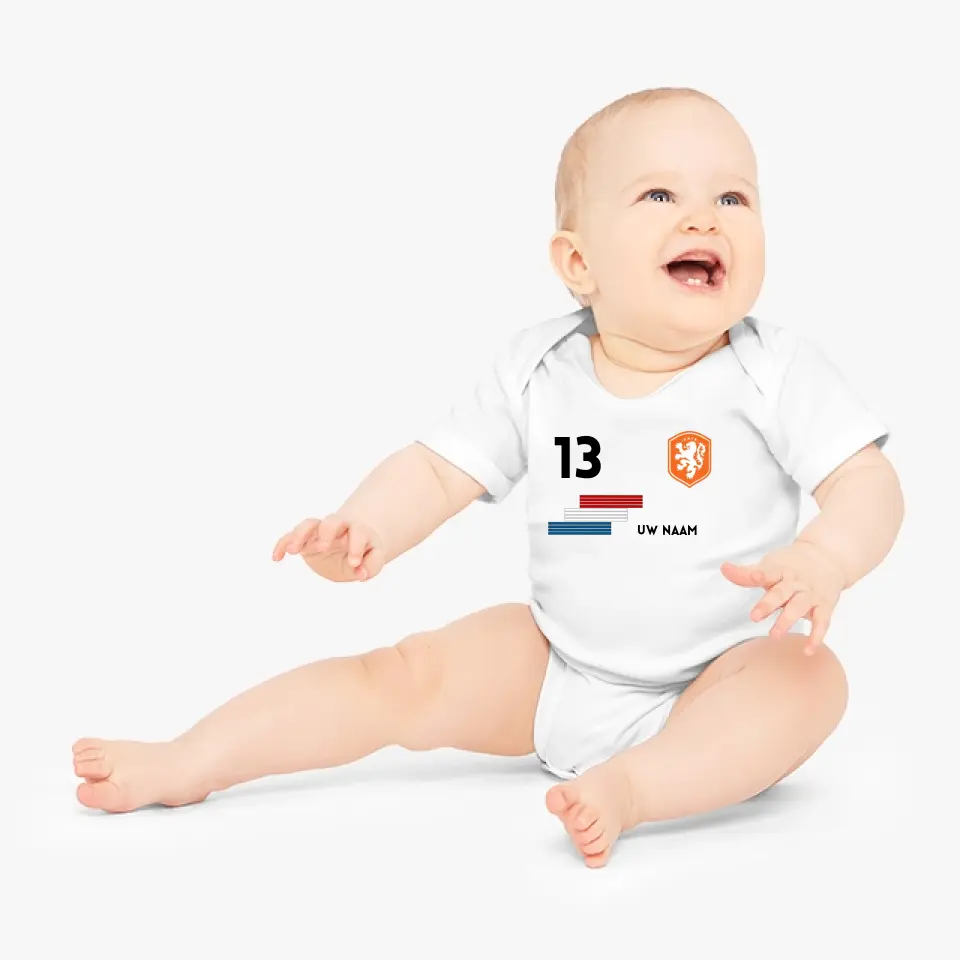 Voetbal Nederland - Barboteuse bébé personnalisée, t-shirt avec nom et numéro de tapis personnalisables, barboteuse bébé 100% coton biologique – Image 3