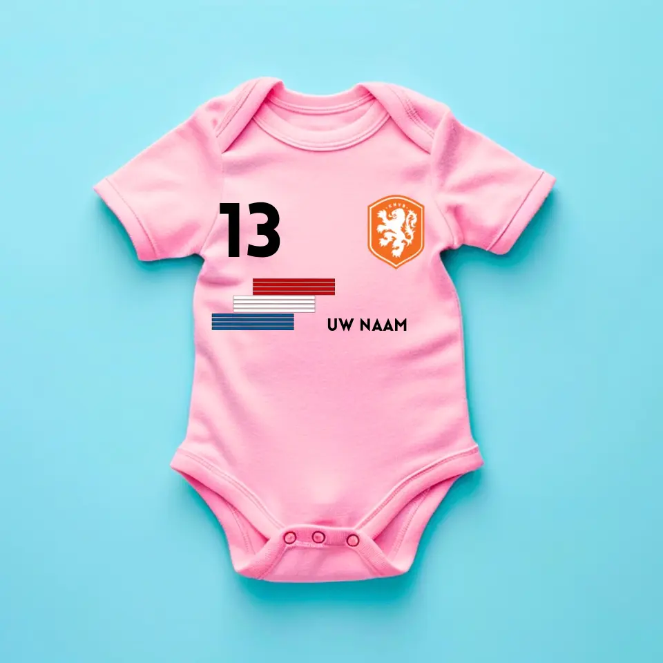 Voetbal Nederland - Barboteuse bébé personnalisée, t-shirt avec nom et numéro de tapis personnalisables, barboteuse bébé 100% coton biologique – Image 4
