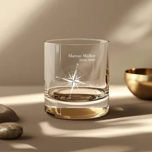 Verre à whisky personnalisé avec votre propre gravure - verre en cristal individuel avec personnalisation "Boussole".