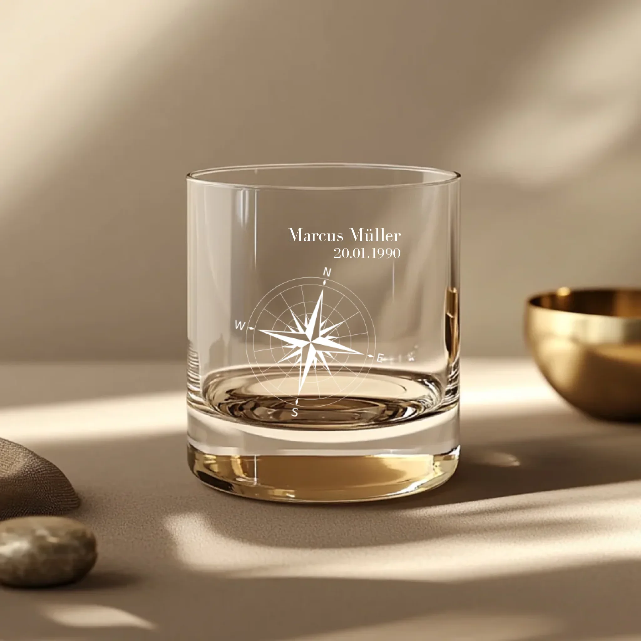 Verre à whisky personnalisé avec votre propre gravure - verre en cristal individuel avec personnalisation "Boussole".