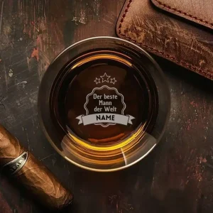 Verre à whisky personnalisé avec votre propre gravure sur le fond - verre en cristal avec le nom "le meilleur homme du monde", cadeau individuel