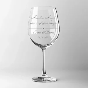 Verre à vin personnalisé - main dans la main, pour la vie (pour les couples, les partenaires), fiançailles, mariage, anniversaire