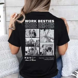 Work Besties - T-shirt personnalisé avec photo de collègues (noir, 100% coton, unisexe)