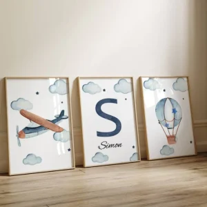 Avions et Montgolfière - Lot de 3 affiches