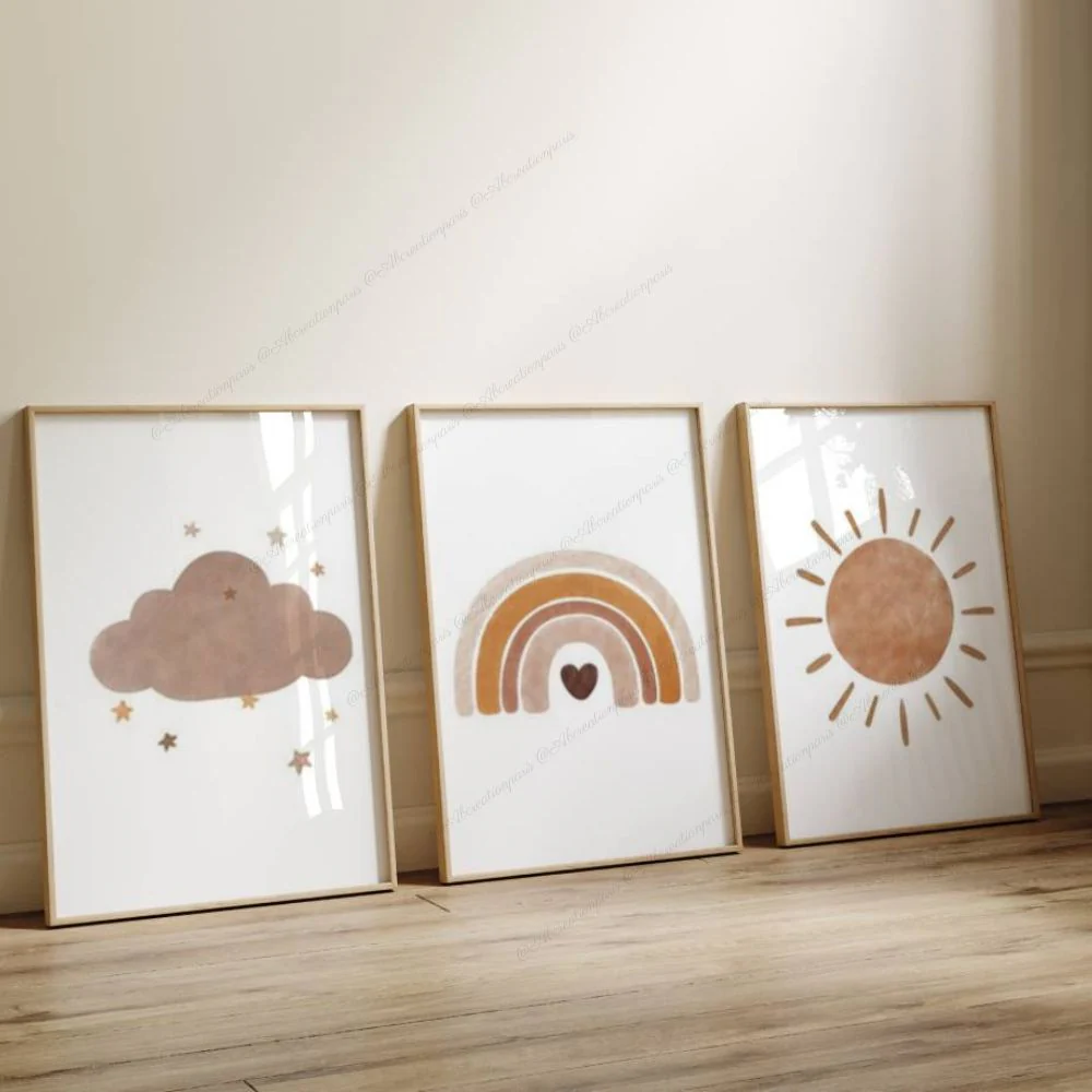 Tableau Décoration Chambre Bebe Terracotta - Affiche Enfant Terracotta- Poster Arc-en-ciel Style Bohème – Image 2