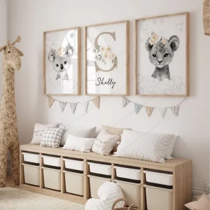 Set d'Affiches Personnalisables Thème Safari & Nuages pour Chambre de Bébé