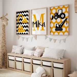 Affiches Véhicules Chambre Enfant Jaunes et Noirs