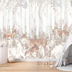 Papier Peint Animaux  Douce Biche et Forêt