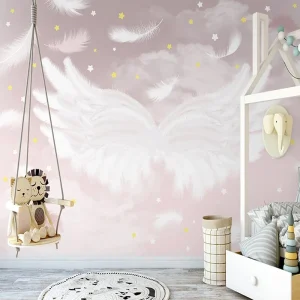 Papier Peint Bébé Classique  Ange Plume Rose
