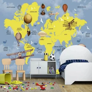 Papier Peint Carte du Monde  Exploration Verte