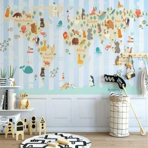 Papier Peint Carte du Monde  Animaux et Mappemonde