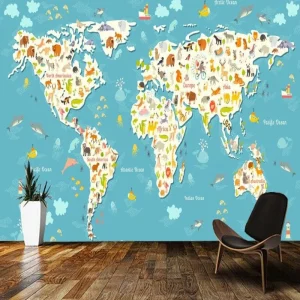 Papier Peint Carte du Monde  Mappemonde Blue