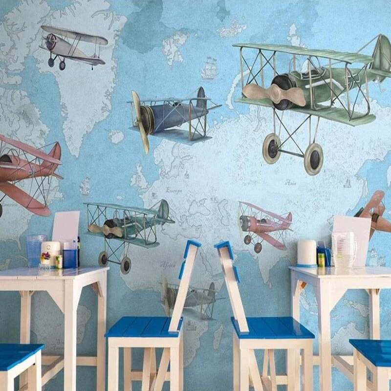 Papier Peint Carte du Monde Aviation Vintage – Image 3