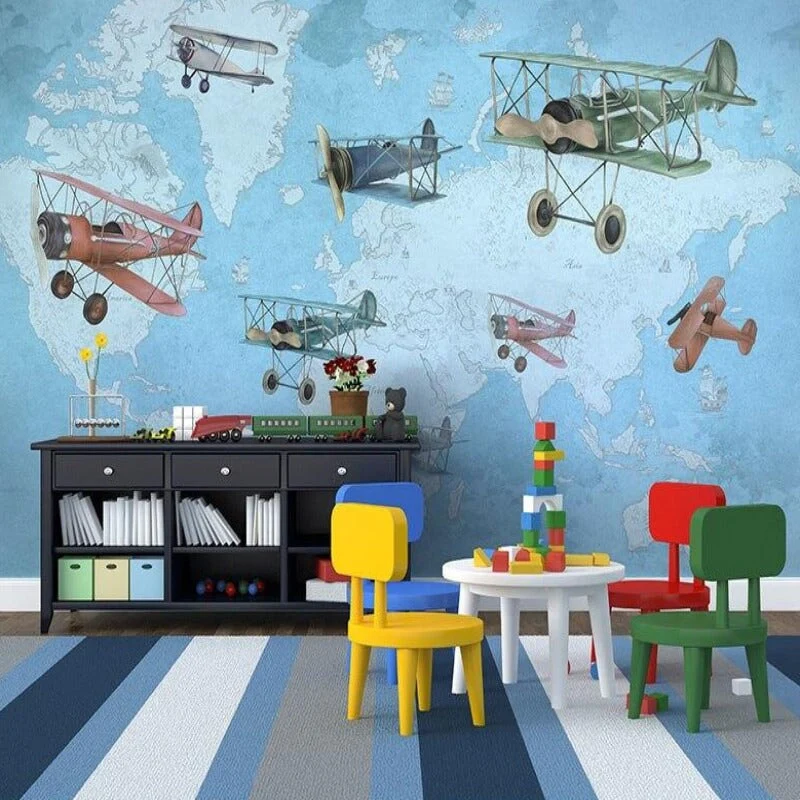 Papier Peint Carte du Monde Aviation Vintage