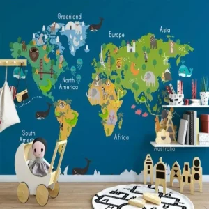 Papier Peint Carte du Monde  Mappemonde Colorée