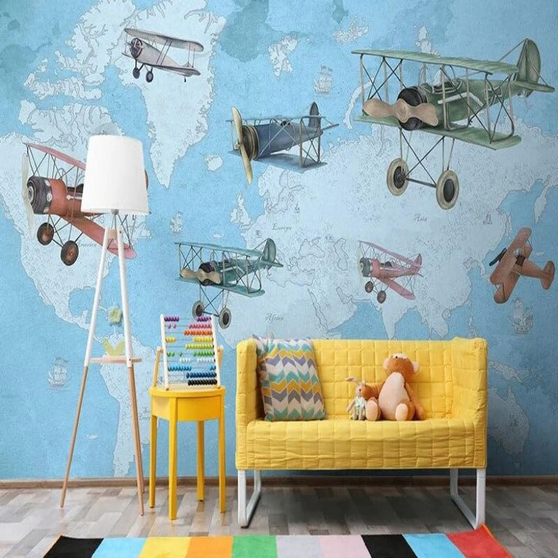 Papier Peint Carte du Monde Aviation Vintage – Image 2