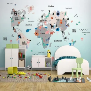 Papier Peint Carte du Monde  Animaux du Monde