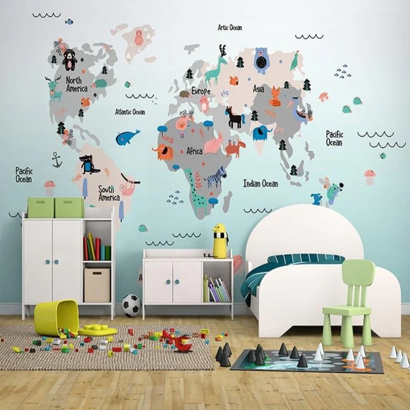 Papier Peint Carte du Monde Animaux du Monde