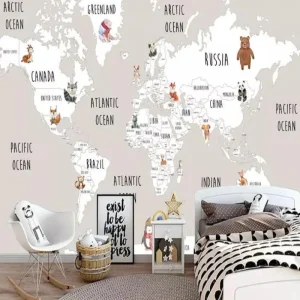 Papier Peint Carte du Monde  Mer Grise