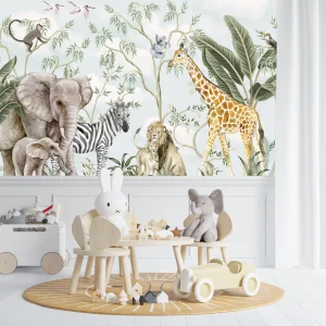 Papier Peint Animaux   Elégance Eléphant et Girafe