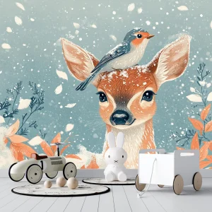 Papier Peint Animaux   Biche et Oiseau