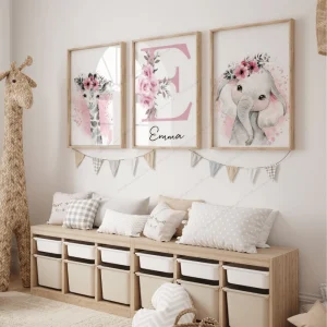 Set 3 affiches Personnalisées Décoration Chambre Bébé Animaux de la Savane