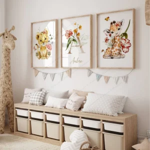 Set 3 Affiches Animaux et Prénom Personnalisé