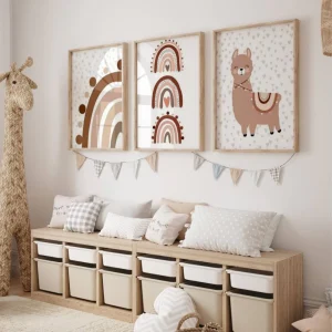 Affiche Lama et Arc en Ciel Terracotta