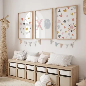 Affiches Aquarelle Soleil et Cœurs