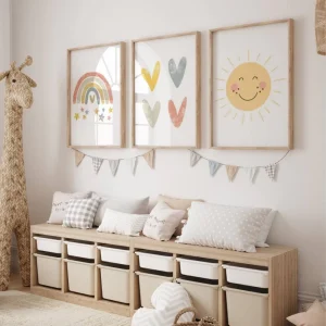 Set 3 Affiches Pastelles Arc en Ciel Cœurs Nuage et Soleil