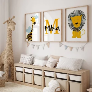 Affiches Animaux Chambre Enfant jaune et noir