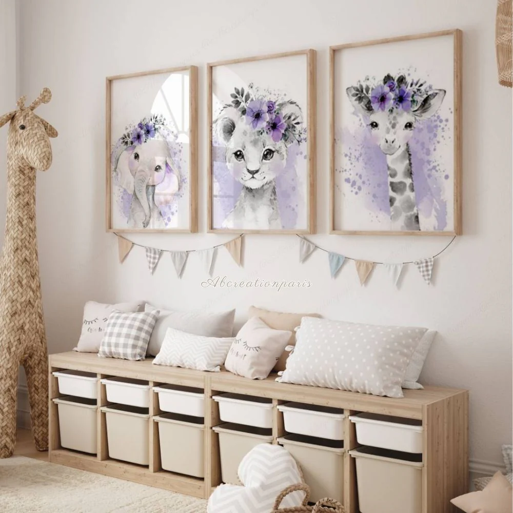 Affiche Animaux Chambre Bébé et Enfant - Coloris Violet – Image 2