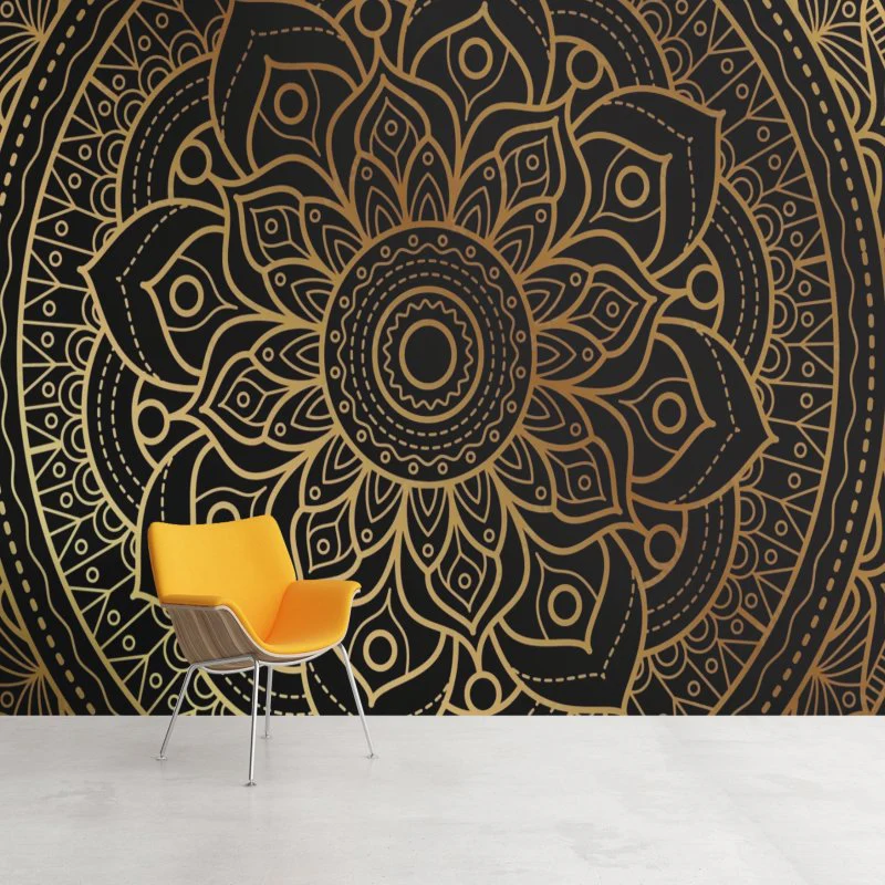 Papier Peint Ado Classique Mandala Noir et Or