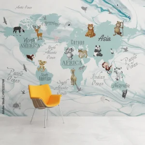 Papier Peint Carte du Monde  Marbrée Géante