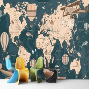 Papier Peint Carte du Monde Planisphère Blue World