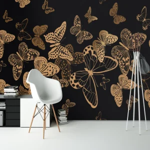 Papier Peint Ado Classique  Papillon Noir et Doré