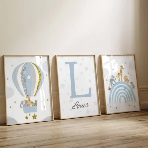 Set de 3 Affiches Arche Montgolfière Bleu