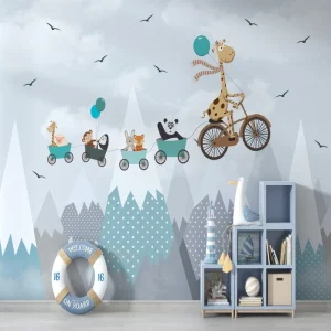 Papier Peint Bébé Classique  Ballon Bleu Volant