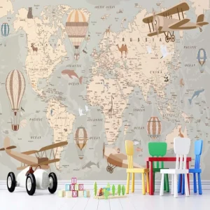 Papier Peint Carte du Monde Planisphère Doux