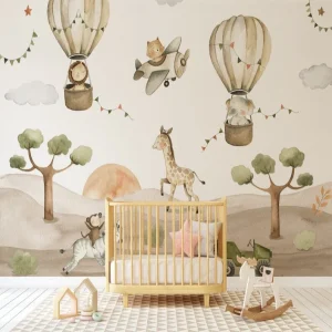 Papier Peint Animaux Balade Forêt et Montgolfière