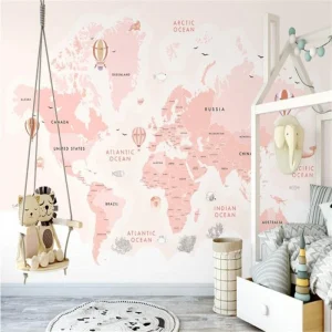 Papier Peint Carte du Monde Rose
