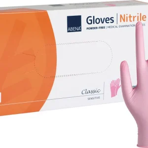 Abena - Gants d'examen nitrile en rose non poudrés 240mm - Boite de 100 pièces